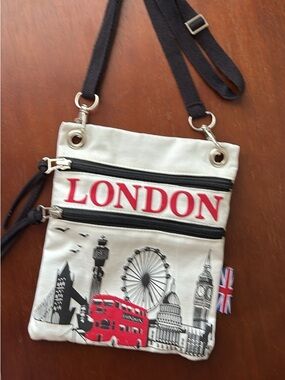 London Printed White Crossbody Bag